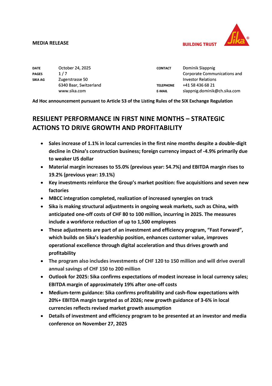Resilient performance in first nine months - strategic actions to drive growth and profitability