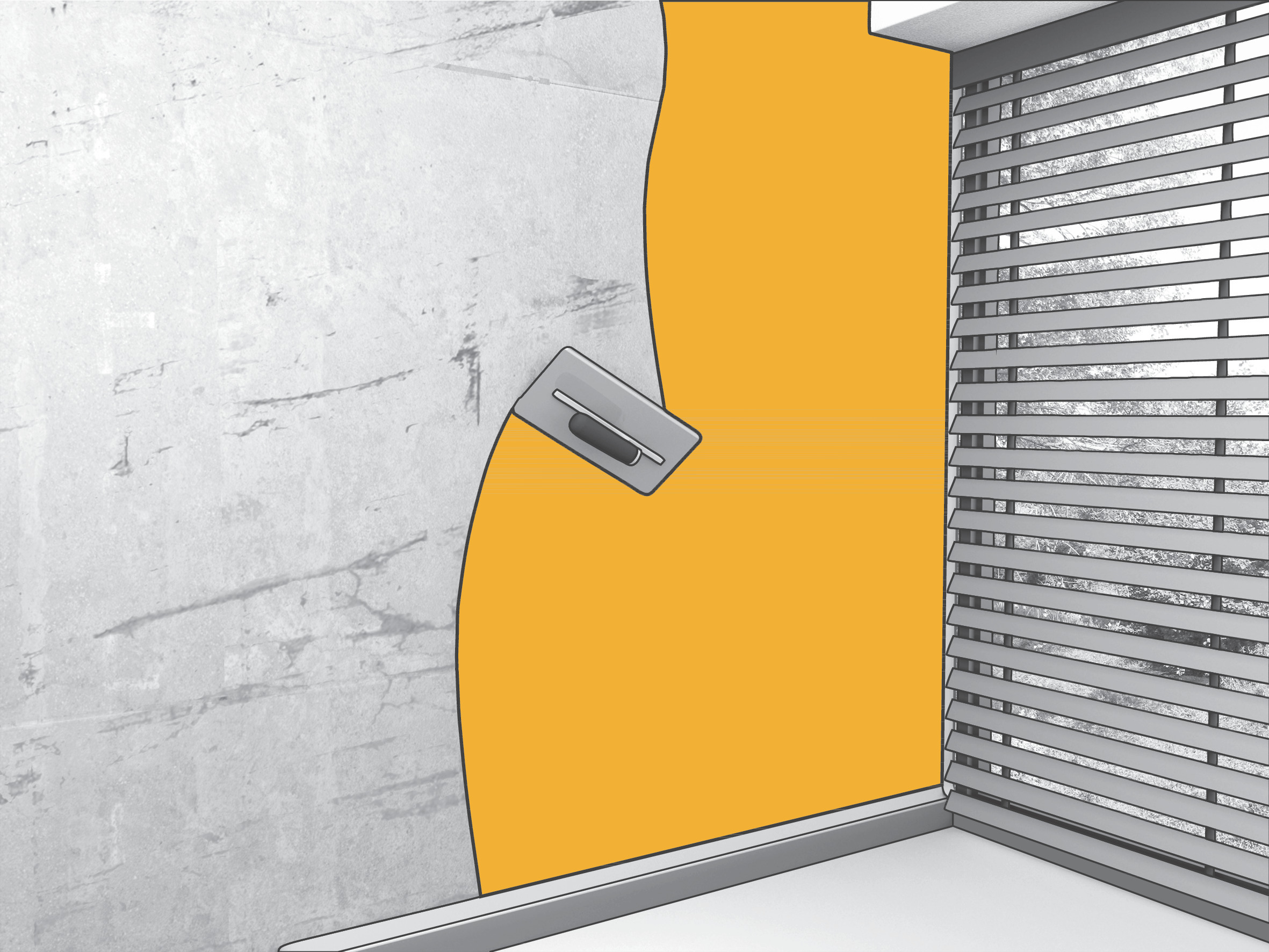 Illustration of wall leveling for interior finishing concrete wall by window