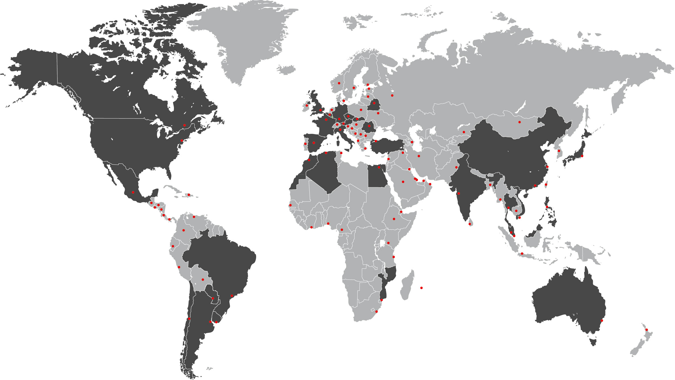 Countries in dark gray involved in integration of acquisitions. Countries in dark gray involved in integration of acquisitions.