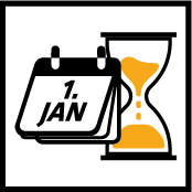 Icon showing time with hourglass and calendar January 1